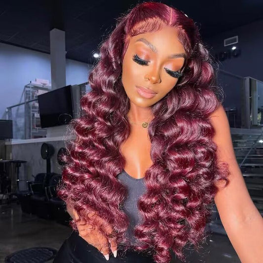 99j Burgundy Loose Deep Wave Wig Beautiful Crimp Wave 13x4 Lace Frontal | 4x4 Closure Human Hair Wigs