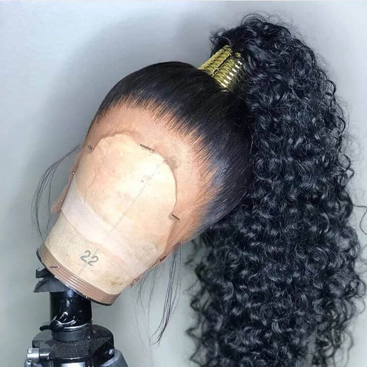 QVR Brazilian Jerry Curly Full Lace Wig Handmade Natural Black Human Hair Knotless Wigs