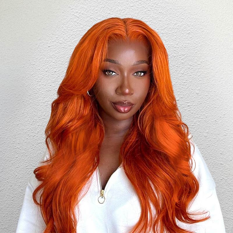 QVR Ginger Orange Body Wave Wigs Brazilian Virgin Hair 4x4 Lace Closure Wigs Pre Plucked with Baby Hair