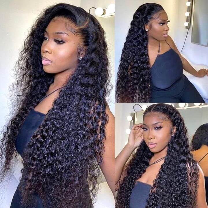 QVR Brazilian Jerry Curly Full Lace Wig Handmade Natural Black Human Hair Knotless Wigs