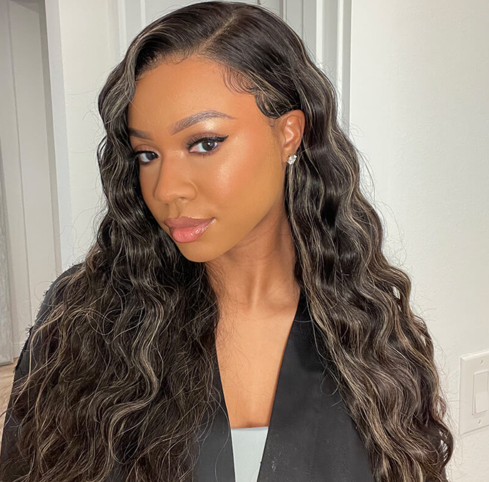 New Highlight Gold Sand Transparent 13x4 Lace Frontal Wigs Body Wave/Straight/Jerry Curly Human Hair Color Wig