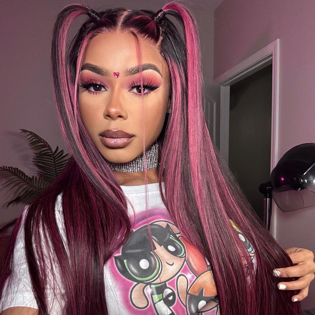 Lace Front Wig Black Hair With Purple Highlights Straight/Body Wave Human Hair Wigs