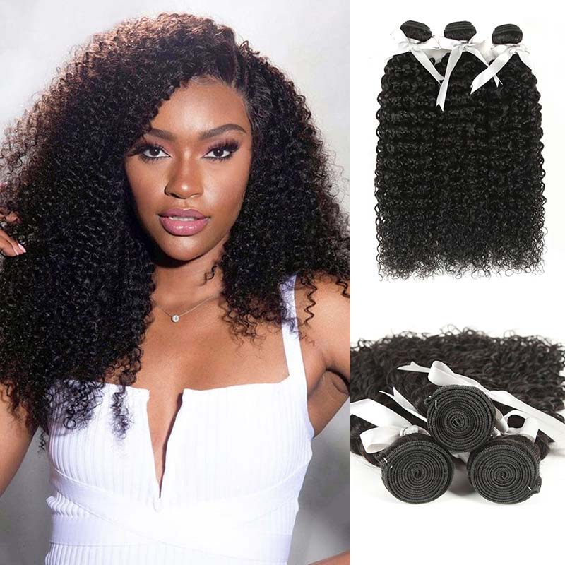 QVR Unprocessed Bohemian Curly Bundles Remy Human Hair 3pcs Natural Black