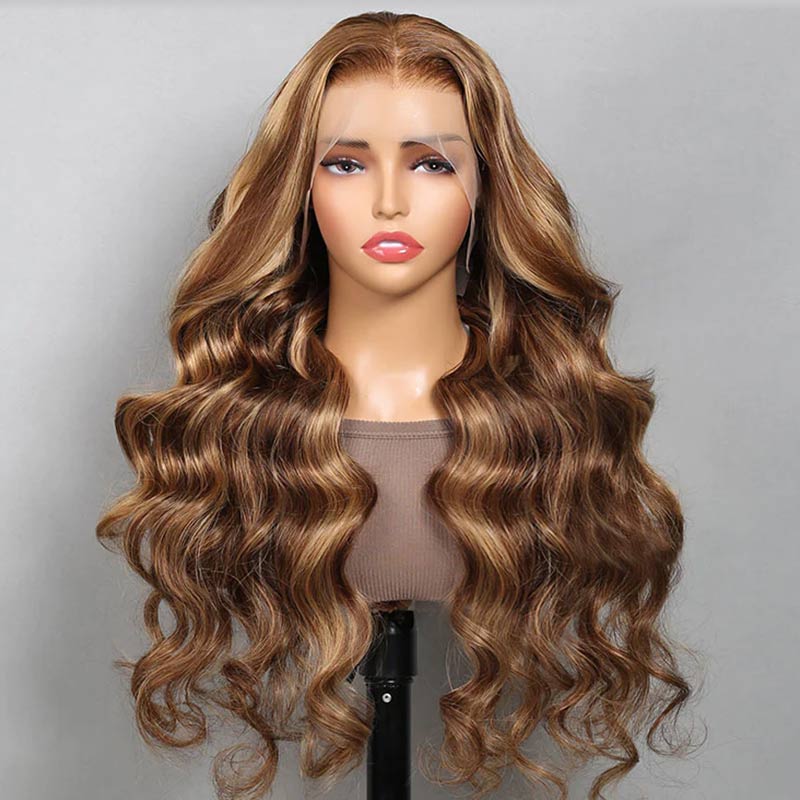 QVR P4/27 Body Wave 13x4 Lace Frontal Wig Honey Blonde Highlights Human Hair Wigs