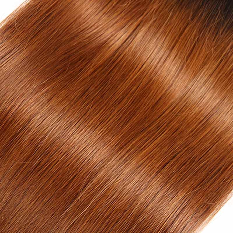 T1B/30 Ombre Brown Color Brazilian Straight Hair 3 Bundles With 4x4 Lace Closure Human Hair Extensions