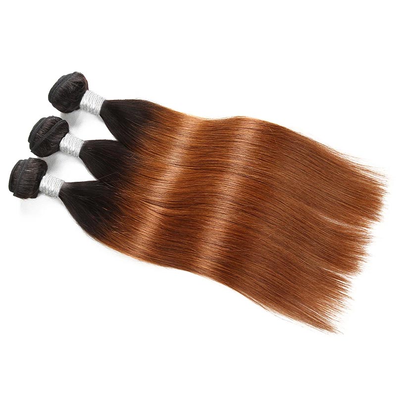 T1B/30 Ombre Brown Color Brazilian Straight Hair 3 Bundles With 4x4 Lace Closure Human Hair Extensions