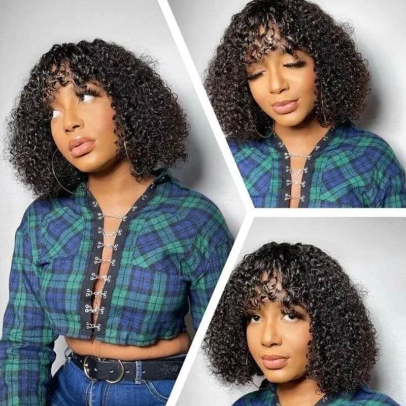 BOGO|Water Wave Short Pixie Bob Cut Wigs With Bangs