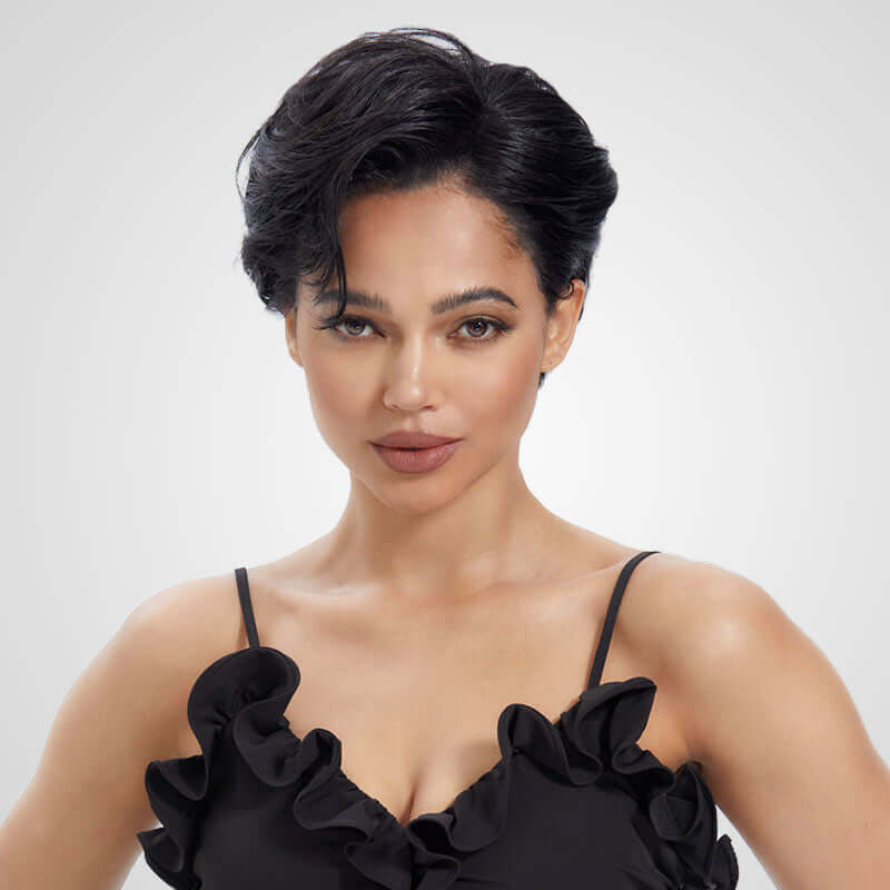 QVR Hot Selling Boss Lady Pixie Cut Glueless Side Part Short Lace Frontal Wigs