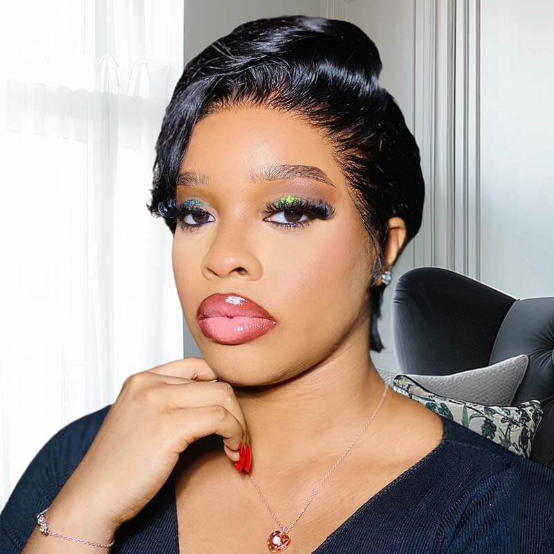 QVR Hot Selling Boss Lady Pixie Cut Glueless Side Part Short Lace Frontal Wigs