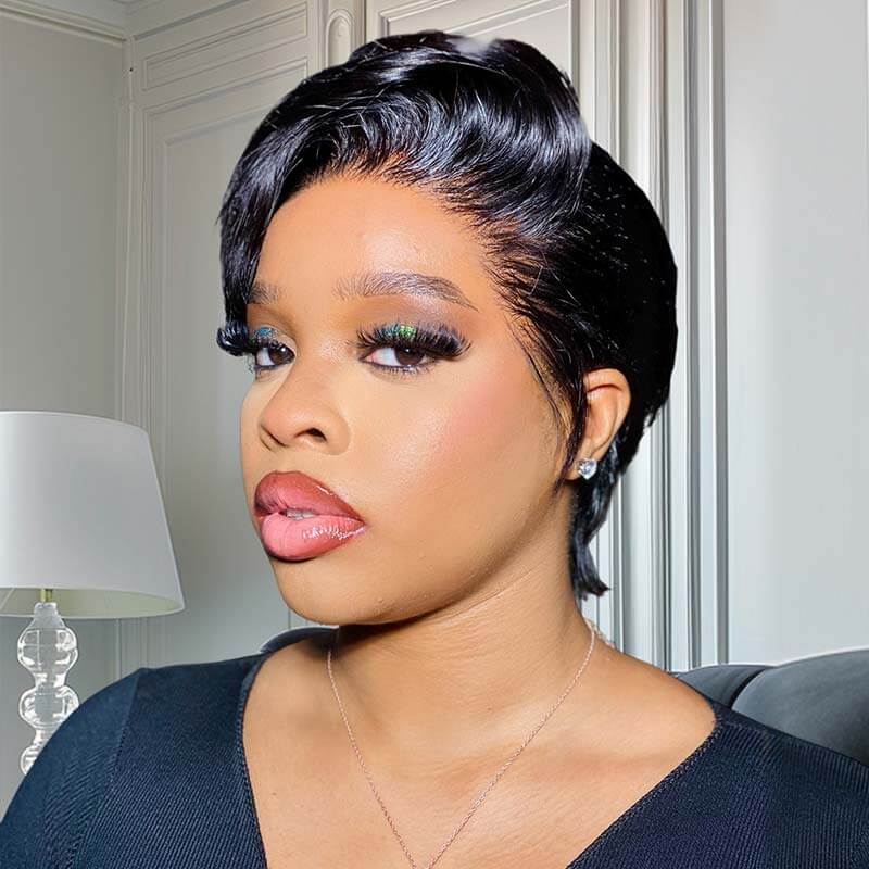 QVR Hot Selling Boss Lady Pixie Cut Glueless Side Part Short Lace Frontal Wigs