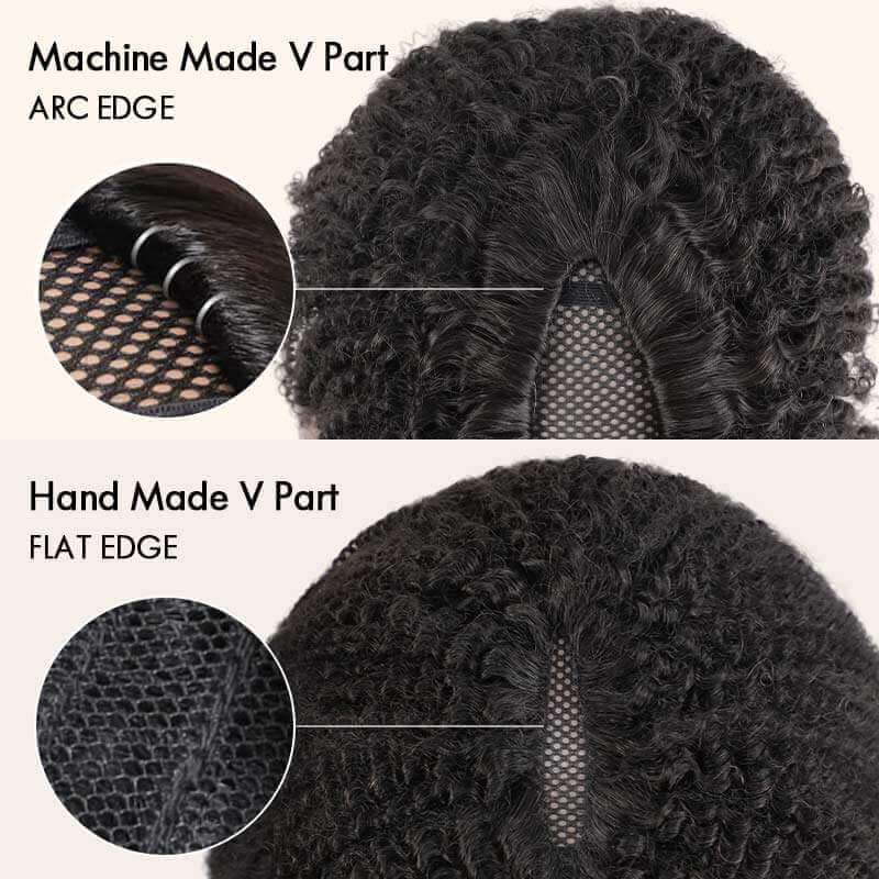 QVR Afro Kinky Curly V Part Wigs Human Hair Beginner Friendly No Leave Out