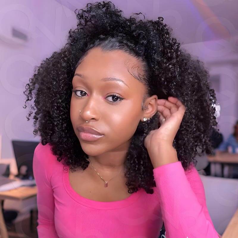 New User Only|QVR 18inches Kinky Curly V Part Wigs Human Hair Wig