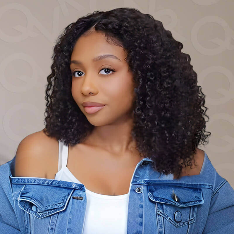 New User Only|QVR 18inches Kinky Curly V Part Wigs Human Hair Wig