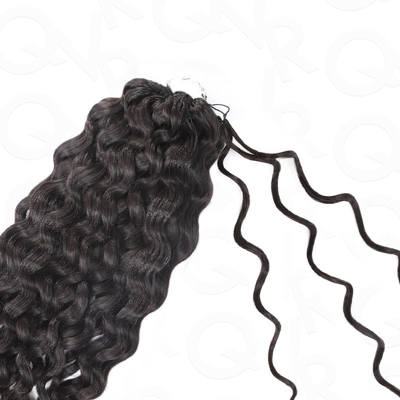 QVR Multi-Weaves Feather Crochet Human Hair Natural Black Curly Machine Made Crochet Weave Hair Extensions