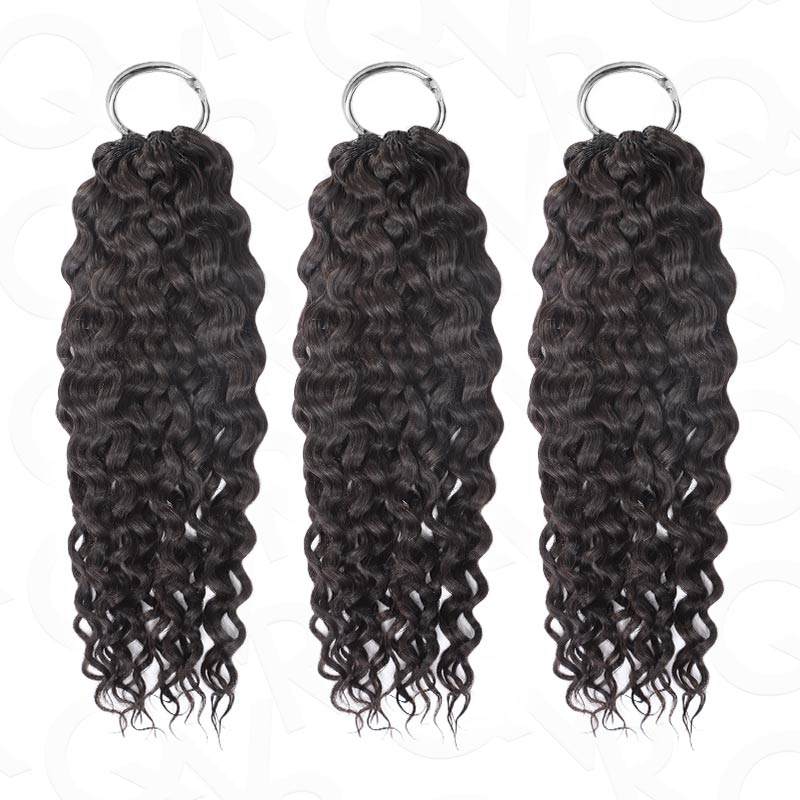 QVR Multi-Weaves Feather Crochet Human Hair Natural Black Curly Machine Made Crochet Weave Hair Extensions