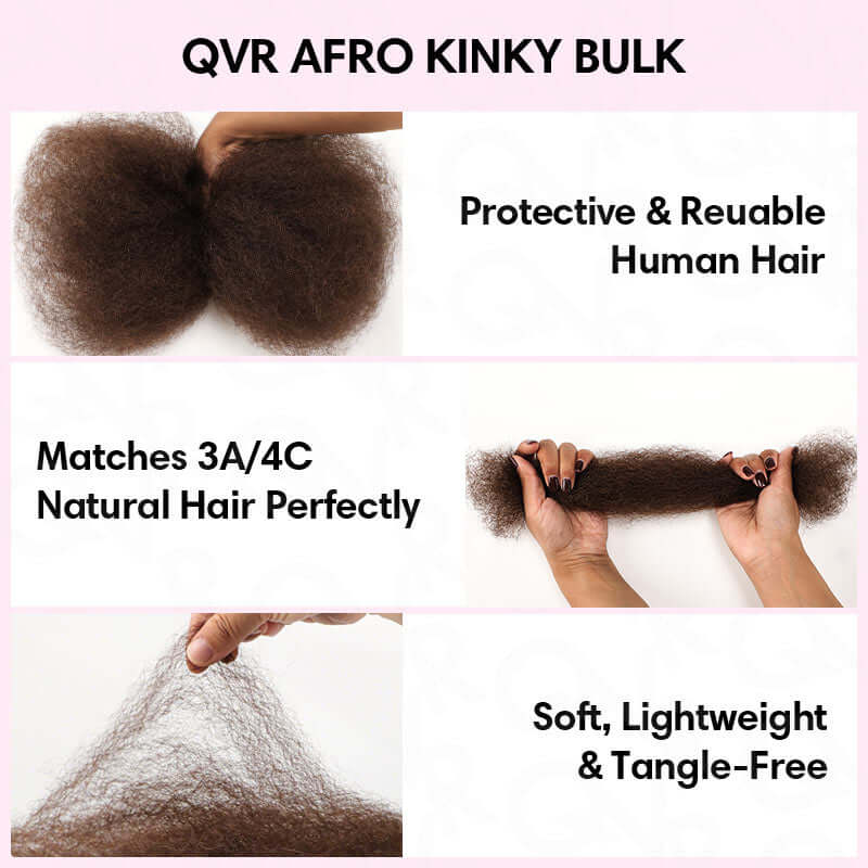 QVR 1 Pack Dark Brown Afro kinky Bulk Human Hair