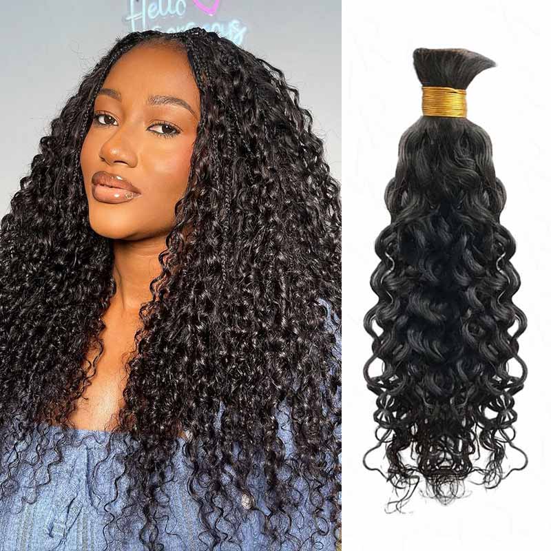 QVR Loose Deep Wave Boho Knotless Braids with Spring Curl Ends Natural Black Bulk Human Braiding Hair Extensions