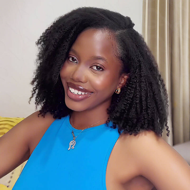 US Only|QVR #1B Afro Kinky Curly Feather Crochet Human Hair