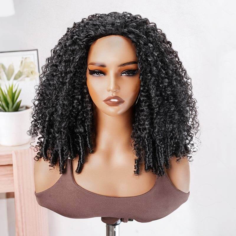 QVR Glueless Burmese Curly Half Wig 250% Density Human Hair Wig Wear Go Flip Over Wig