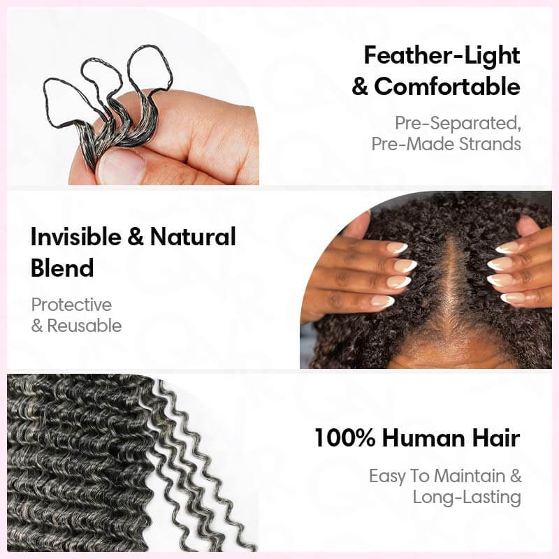 P3G5|Salt Pepper Small Kinky Curly Feather Crochet Human Hair