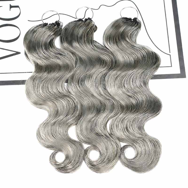 P3G5|Salt Pepper Small Kinky Curly Feather Crochet Human Hair