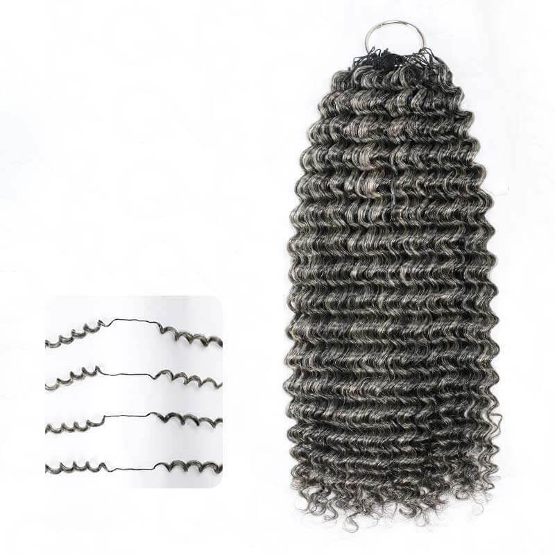 US Only|QVR Salt Pepper Small Kinky Curly Feather Crochet Human Hair