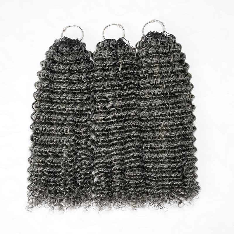 US Only|QVR Salt Pepper Small Kinky Curly Feather Crochet Human Hair