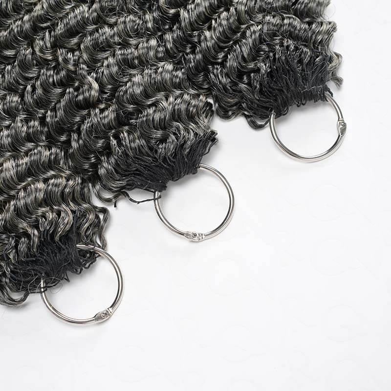 US Only|QVR Salt Pepper Small Kinky Curly Feather Crochet Human Hair