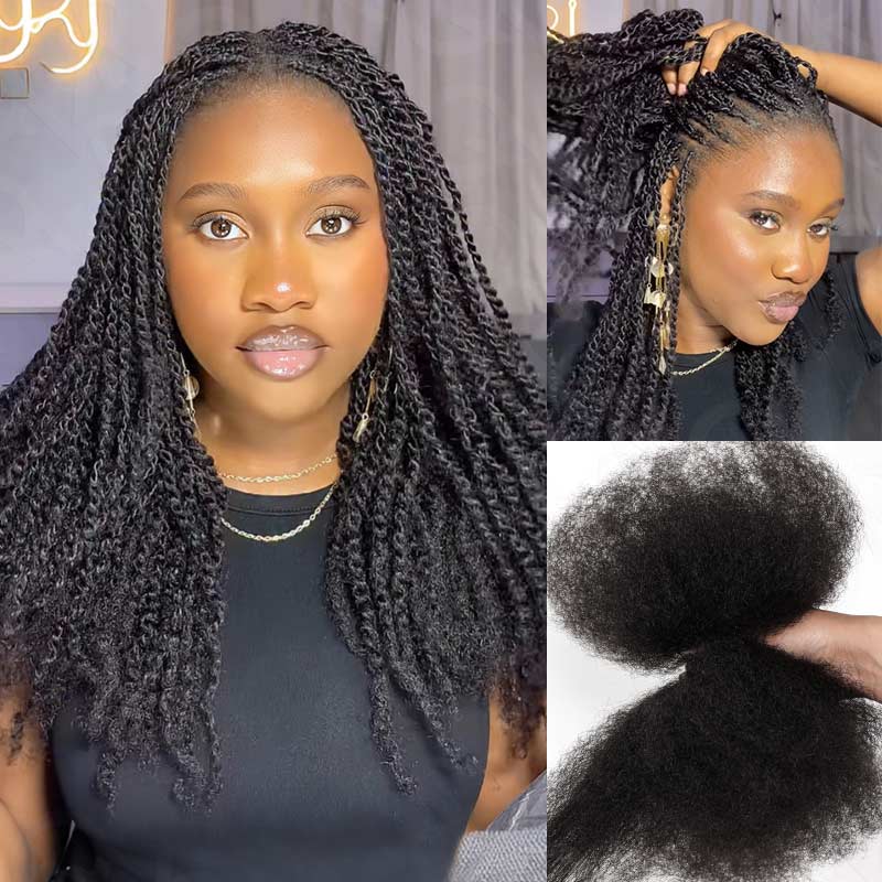 QVR Type 4C Afro Kinky Bulk Braiding Human Hair Extensions For Black Women