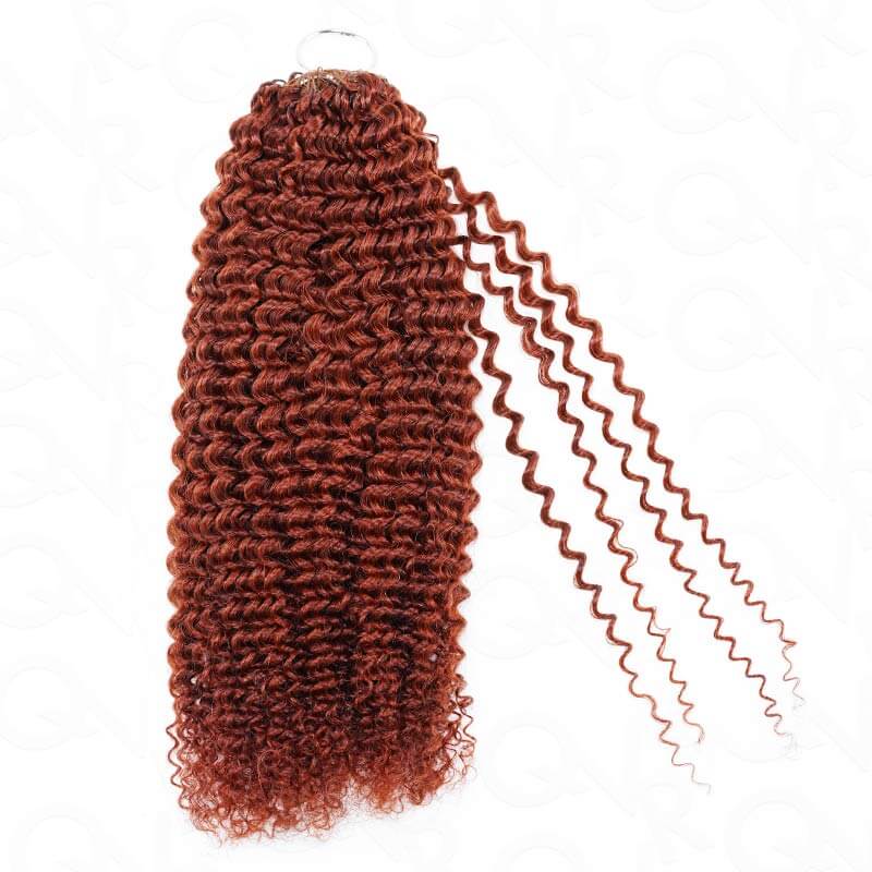 QVR Burmese Curly Feather Crochet Human Hair Bright Brown #35D Machine Made Crochet Weave Hair Extensions