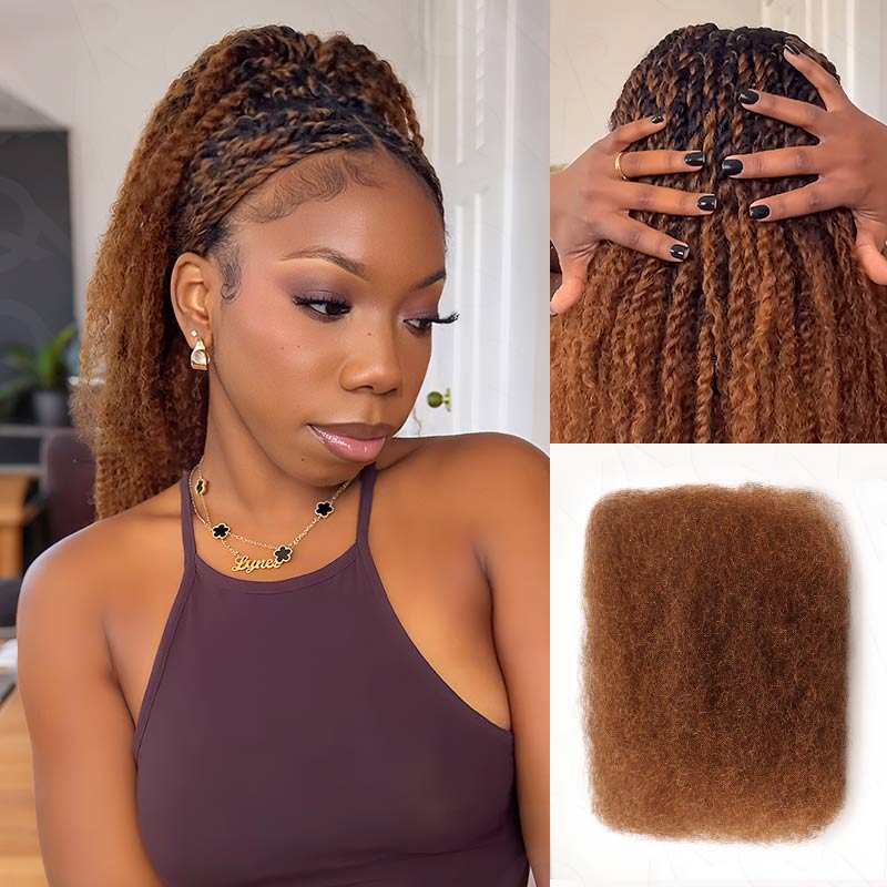 QVR 1 Pack Auburm Brown Afro Kinky Bulk Human Hair