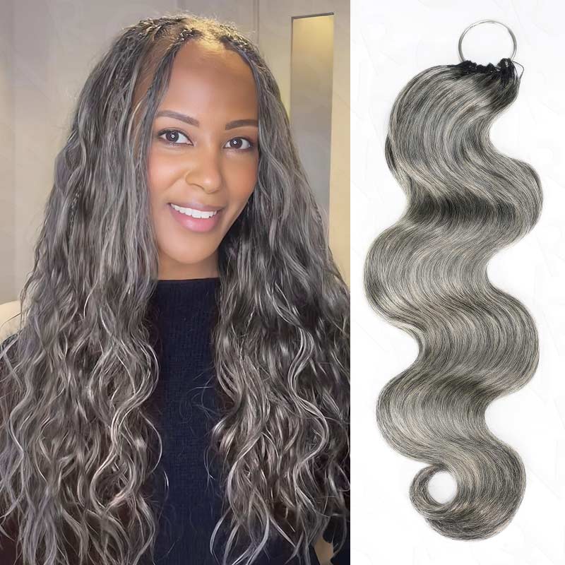 QVR Silk Straight Feather Crochet Human Hair Salt&Pepper Machine Made Crochet Weave Hair Extensions