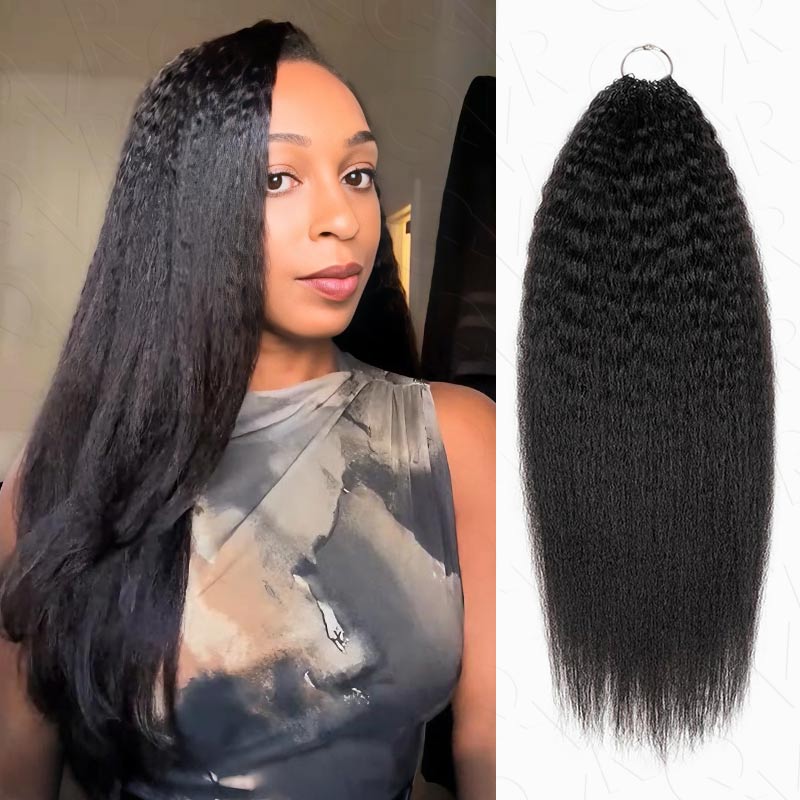QVR Kinky Straight Feather Crochet Human Hair with Sprial Ends Machine Made Crochet Weave Hair Extensions