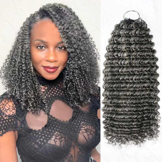 P3G5|Salt Pepper Small Kinky Curly Feather Crochet Human Hair