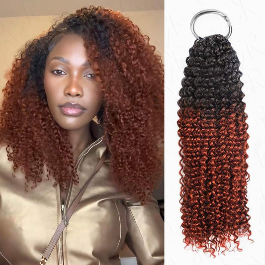 QVR #T1B/350 Crochet Hair Small Kinky Curly Machine Made Feather Human Hair Extension