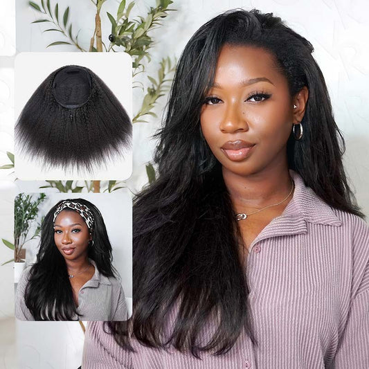 QVR Glueless Kinky Straight Half Wig 250% Density Human Hair Wig Wear Go Flip Over Wig