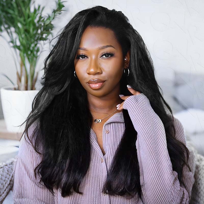 US Only|QVR #1B Kinky Straight Half Wig