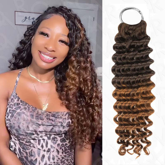 QVR #T2/30 Crochet Hair Deep Wave Machine Made Feather Human Hair Extension