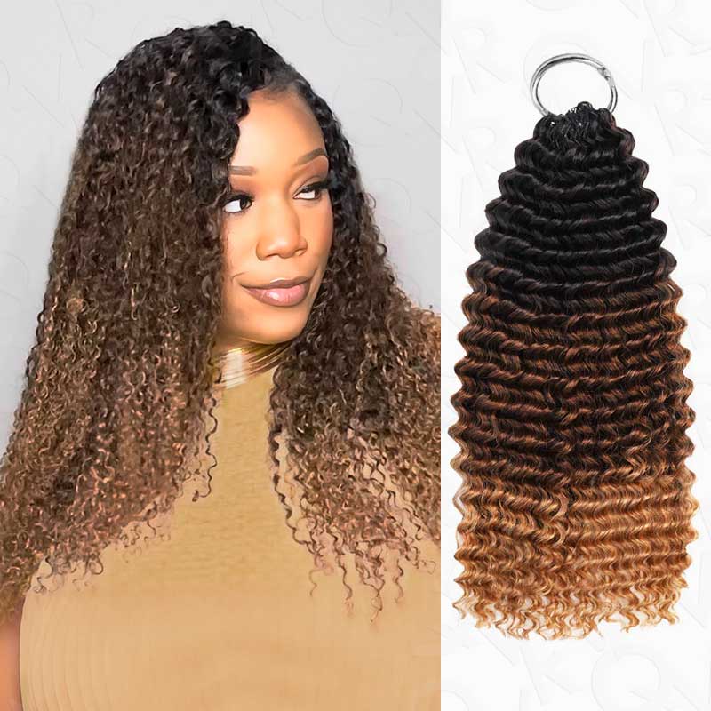 QVR Ombre #T1B/30/350 Small Kinky Curly Machine Made Feather Crochet Human Hair Extensions