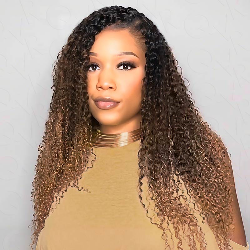QVR Ombre #T1B/30/350 Small Kinky Curly Machine Made Feather Crochet Human Hair Extensions