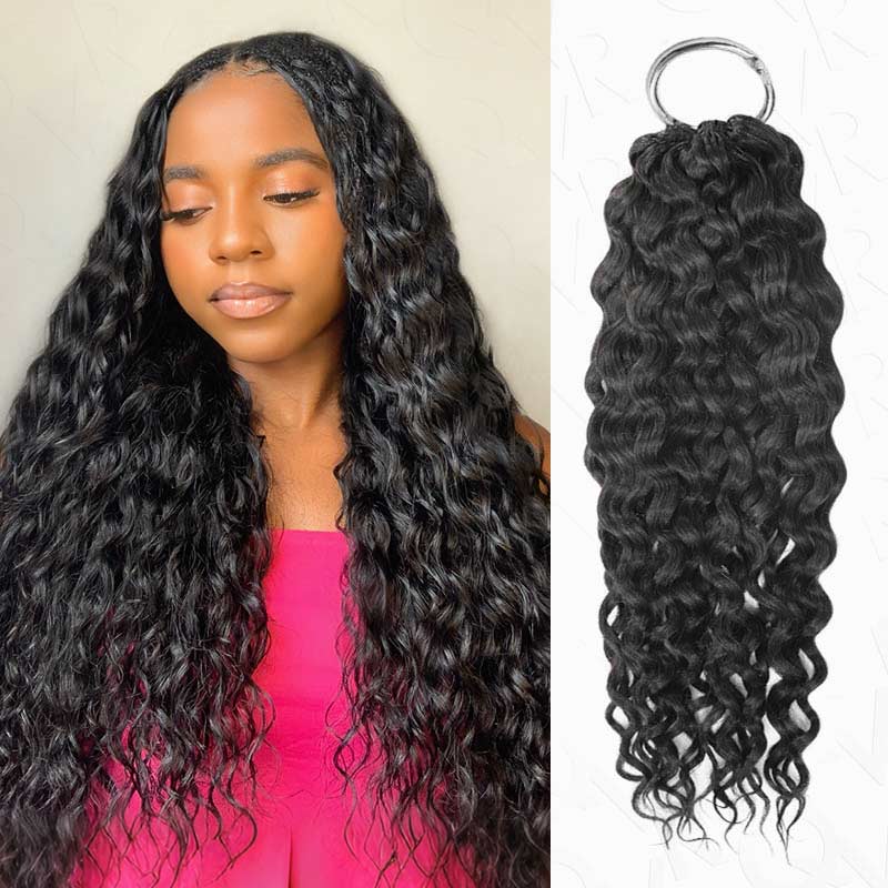QVR Deep Wave Crochet Hair Natural Black Machine Made Feather Human Hair Extension