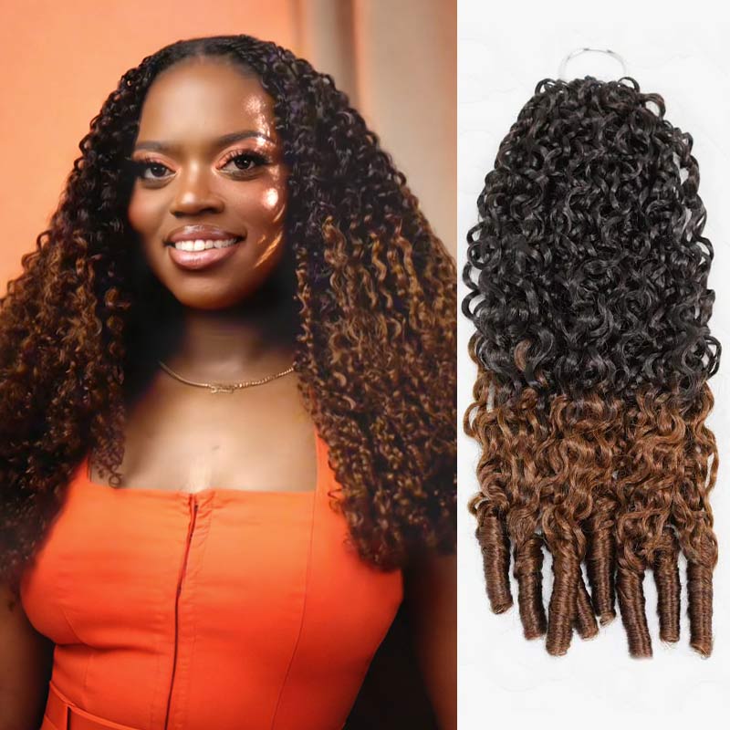 QVR Burmese Curly Feather Crochet Human Hair Salt&Pepper Machine Made Crochet Weave Hair Extensions