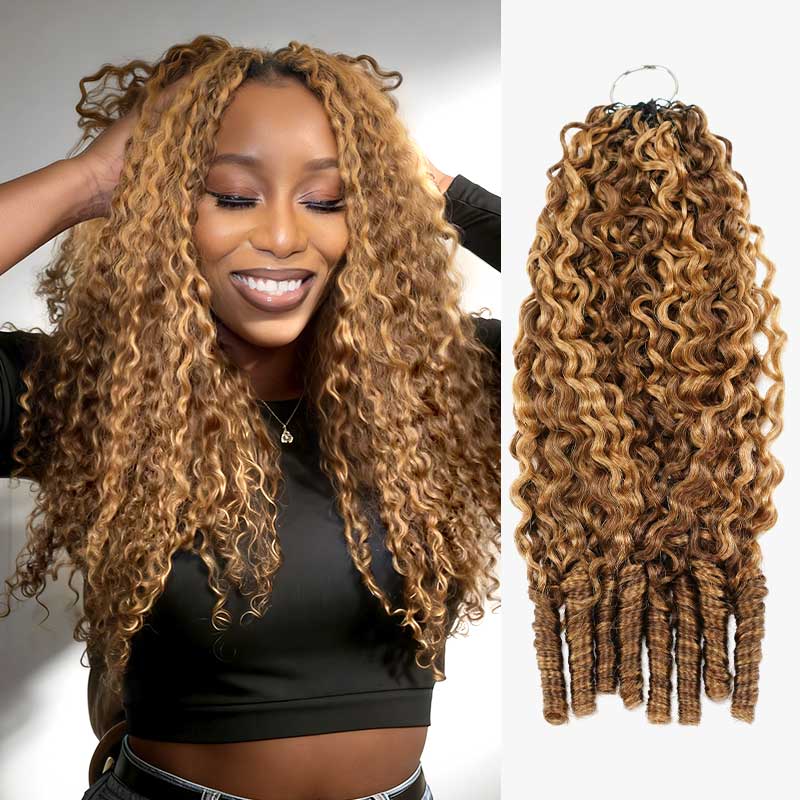 QVR Burmese Curly Feather Crochet Human Hair Highlight #P4/30 Miracle Knots Crochet Weave Hair Extensions