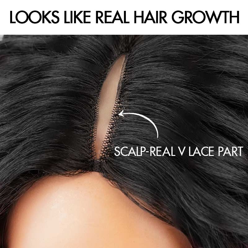QVR Brown Highlight V Part Wigs Burmese Curly Invisible Lace Edge Human Hair Wig