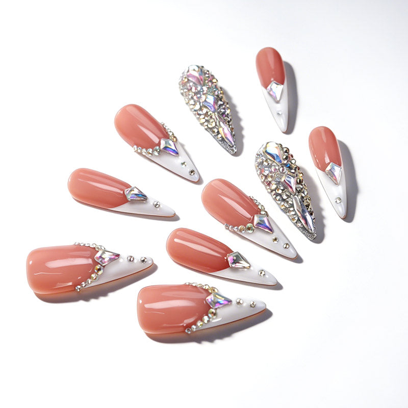 US Only|QVR Diamond Peach Glow Press-On Nails