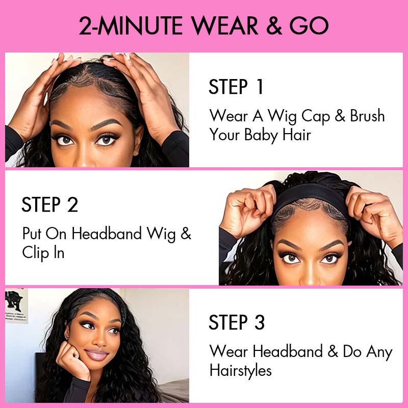 QVR Twist Curly Headband Wig 100% Human Hair Glueless Wigs for Women