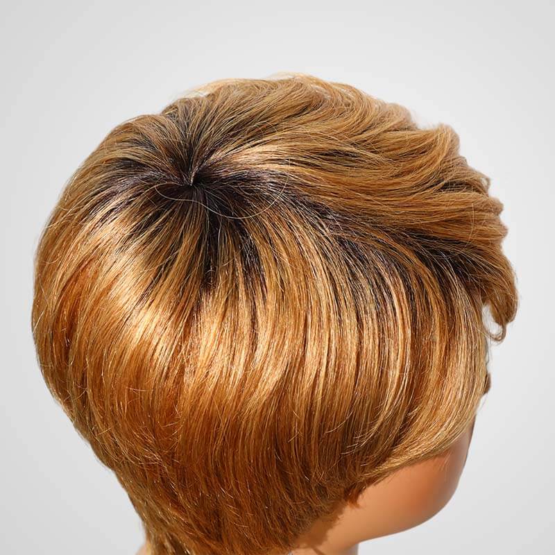 QVR Ombre Brown Blonde Short Human Hair Wig Machine Made Wigs