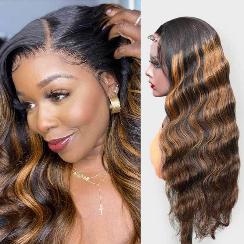 QVR #FB30 Body Wave Full Lace Wig Handmade Highlights Human Hair Knotless Wigs
