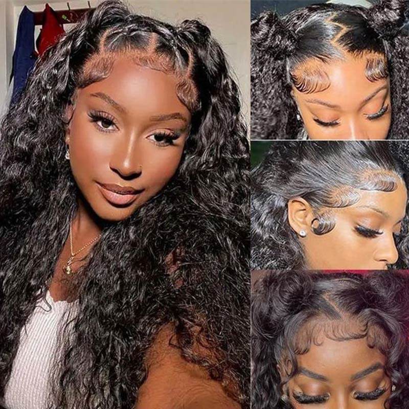QVR Deep Wave Full Lace Wig Handmade Natural Black Human Hair Knotless Wigs