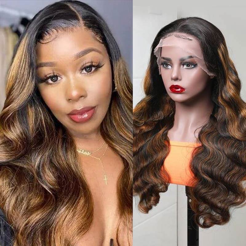 QVR #FB30 Body Wave Full Lace Wig Handmade Highlights Human Hair Knotless Wigs